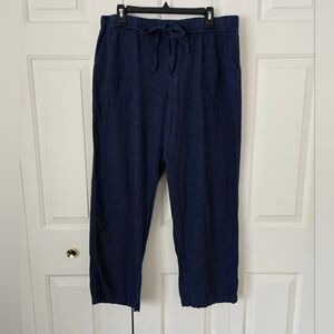 Liz Claiborne Womens Blue Linen Blend Straight Leg Pants Size Large